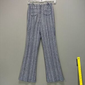 VTG 70s Printed Polyester Disco Pants Hippy Flare 22" W XS Chevron Knit Blue