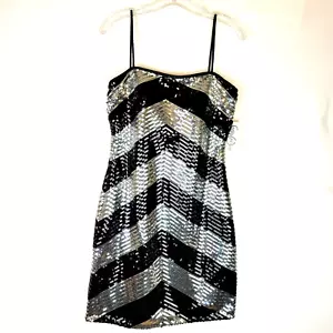 Steppin Out Womens Sequin Mini Slip Dress Size 11/12 Black Silver Vintage Y2K - Picture 1 of 7