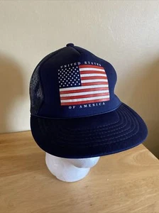 Vintage That Hat Trucker Hat Navy Blue with US Flag Mesh Snapback Cap America - Picture 1 of 6