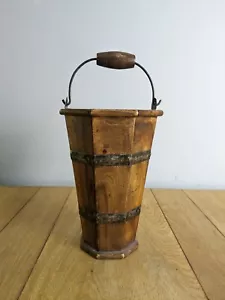 Antique Wooden Bucket Octagonal Metal Brace and Handle - Picture 1 of 9