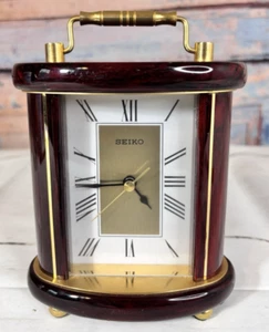 Seiko Faux Kirschholz Mantel Tischuhr Messinggriff & Füße Quarz QXG406BLH - Bild 1 von 9