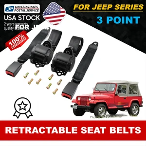 2 set Black Seat Belt For Jeep CJ YJ Wrangler 3 Point Retractable Shoulder - Picture 1 of 24