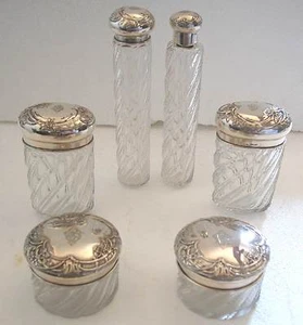 ANTIGUO 6 TAPONES DE REPOUSSE 800 CRISTALES Y PLATA SÓLIDA - Imagen 1 de 10