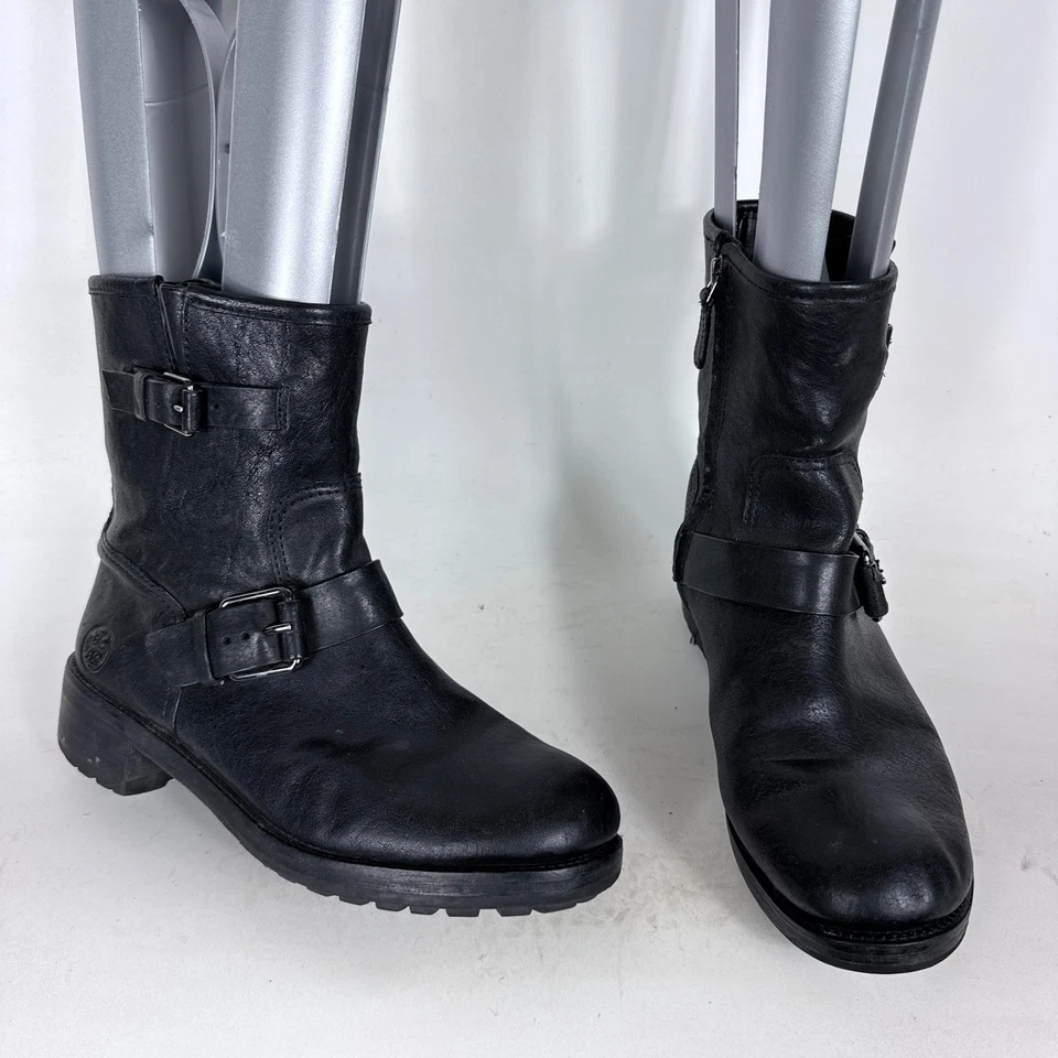 Bota de Combate Tory Burch Chrystie Para Mujer 8.5 Cuero Negro Cremallera Lateral Media Pantorrilla Foto 1 de 4