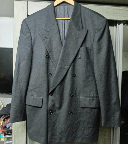 SAINT LAURENT (YSL) Giacca blazer tuta db grigio vintage anni 70 sartoriale classico tutto pettinato 44R