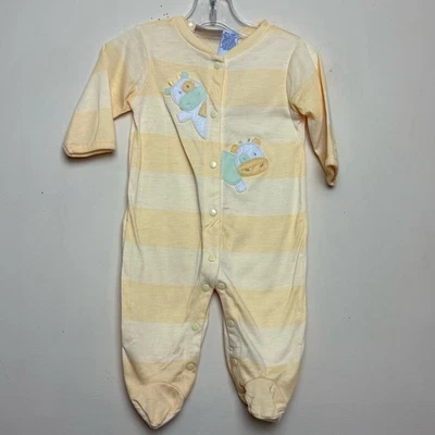 Miniwear Vintage Bebé Body 3-6 Meses Amarillo Rayas Vacas Apliques Foto 1 de 4
