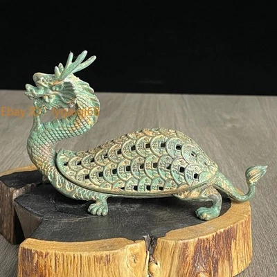 Antiguo quemador de incienso tortuga dragón hogar escritorio quemador de incienso artículos de bronce Foto 1 de 4