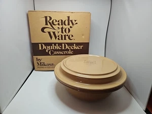 NOS Mikasa Bob Van Allen SUEDE Tan 10” Lidded Double Decker Casserole Baker - Picture 1 of 7