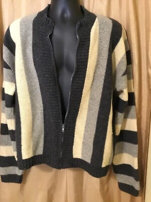 Sarby 100% Shetland Wool zip gray striped 2 ply GRUNGE XL Sweater vintage 60's - Image 1 of 4