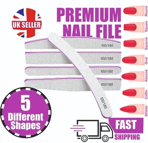 Nail Files 100/180 Grit Half Moon Emery Board Buffer Diamond Curve Nail File - Picture 1 of 24