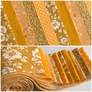 10 100% cotton fabric strips 2.5” x 42” jelly roll quilting floral ochre gold B - Picture 1 of 24