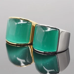 Stainless Steel Gold Plated Band Ring Wedding Brown Stone for Men Women Gifts - Picture 1 of 56