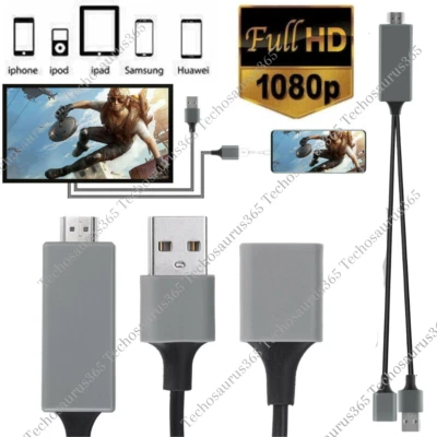 USB HDMI Mirroring Cable Phone To Digital TV HDTV AV Adapter For iPhone Android - Image 1 of 4