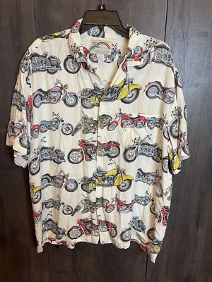 Vintage Paradise Found Men's Aloha Shirt L Motocycle Short Sleeve Wooden Button - Image 1 of 4