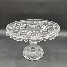 Antique Adams Moon & Stars LE Smith Large Clear Glass Skirted Cake Plate Stand