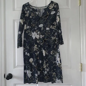 Womens S OLD NAVY Grey Floral Birds Maternity 3/4 Sl FALL Empire Swing Dress NEW - Picture 1 of 12