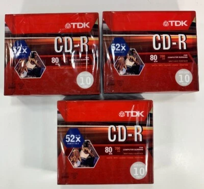 TDK CD-R Data Computer Burning 80Min 700MB 48X Slim Case 30 cds NEW Sealed - Image 1 of 4