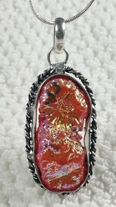 2" ORANGE GOLD TITANIUM DRUZY AURA QUARTZ STERLING SILVER PENDANT NECKLACE 18" - Picture 1 of 9