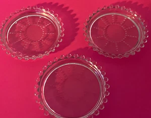 Vtg Set of 6 Imperial Candlewick Coasters Clear Glass Beaded Round Ten-Spoke EUC - Picture 1 of 3