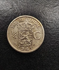 1941 ~ 1/4 Gulden SILVER Some Toning Netherlands East Indies Silver - Picture 1 of 2