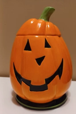 Glass Pumpkin Cookie Jar Candy Jar Canister Container With Lid Unbranded - Image 1 of 2