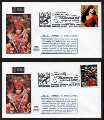 EE. UU., SCOTT # 4159-I y 4159-S SET 2 CUBIERTAS GLEN FDC - ELEKTRA, SUPERHÉROES 2007 Foto 1 de 3