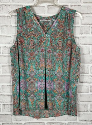 VIOLET + CLAIRE Майка женщин Sz XL Aqua оранжевый пейсли плиссированные v-образным вырезом пуловер - Изображение 1 из 4