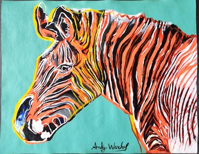 Pintura ANDY WARHOL sobre papel viejo (hecha a mano) firmada y estampada. Cebra Foto 1 de 2
