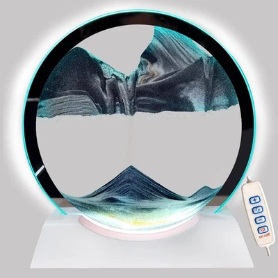 Arte de arena Akaco movimiento líquido con base de madera blanca clara arte de arena móvil redondo Gl Foto 1 de 4