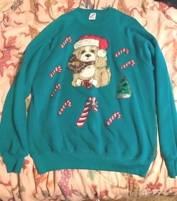 Suéter Vintage Años 90 Navidad JERZEES Hecho en EE. UU. Talla X-Grande Cachorro Perro  Foto 1 de 4