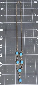 Sterling Silver & Turquoise Necklace. Cabochon, 6-Stone Design, 925. ~ 18" Long - Picture 1 of 8