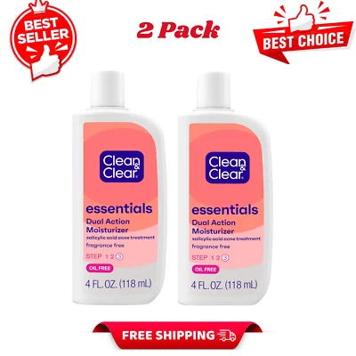 (2 Pack) Clean & Clear Essentials Dual Action Acne Facial Moisturizer, 4 fl. oz - Image 1 of 4