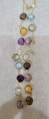 Collar de oro amarillo de 14k con collar multicolor genuino redondo de 10 mm... Foto 1 de 2