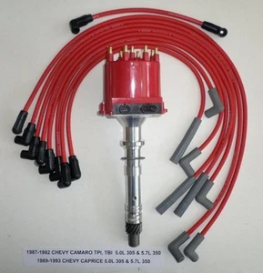Chevy CAMARO 5.0L/305 5.7L/350 1987-93 EFI/TPI/TBI DISTRIBUTOR & RED PLUG WIRES - Picture 1 of 1