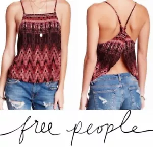 Free People Cross Back Tank Large 10 12 Cami Tobacco Cutaway Back Vibrant Print - Picture 1 of 16