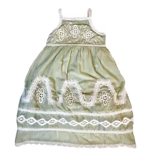 Zara Sleeveless Dress Green White Eyelet Embroidered Spring Easter Girls 6 Boho - Picture 1 of 11