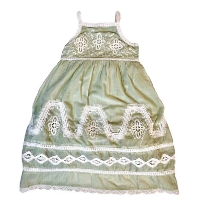 Zara Sleeveless Eyelet Embroidered Dress Green White Spring Easter Girls 6 Boho - Image 1 of 4