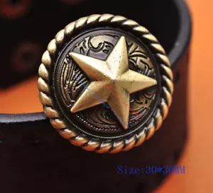 10X 30MM BRASS ROPE EDGE TEXAS STAR LEATHERCRAFT WESTERN SADDLES BELT CONCHOS - Picture 1 of 11