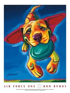 Air Force One by Ron Burns Comical Flying Puppy Frisbee Art Print 16x20 Inches - Picture 1 of 1