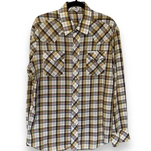 Camisa a cuadros grande manga larga perla vintage años 70 años 80 Kennington amarilla marrón a cuadros - Imagen 1 de 5