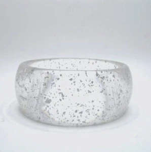 Chunky wide transparent lucite acrylic bangle bracelet with silver foil flecks - Picture 1 of 8