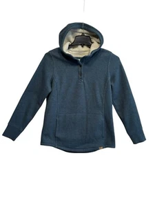 LL Bean Henley Pullover Hoodie Sherpa Lined Thermal Waffle Turquoise Blue Sz Med - Picture 1 of 13