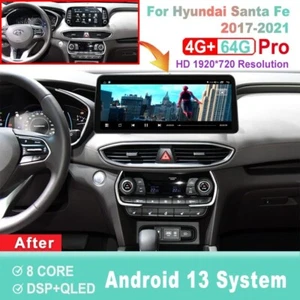 12.3 inch Screen Android Car Radio For Hyundai Santa Fe 2017-2021 GPS Head Unit - Picture 1 of 12