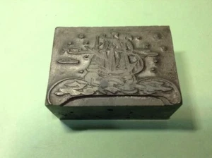 Vintage Metal Printing Block - Tall Ship - Picture 1 of 12