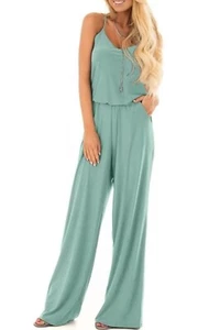 Lacozy Womens Casual Loose Spaghetti Strap Wide Leg Jumpsuit Romper Medium - Picture 1 of 7