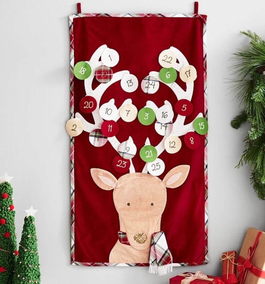 New Pottery Barn Kids Christmas Nordic RED Wool REINDEER Deer Advent Calendar - Image 1 of 1