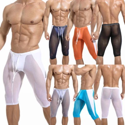 Sexy Men Mesh See Through Leggings Pants Boxer Shorts Sport Beachwear Tight Pant - Image 1 of 4