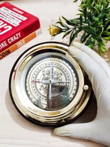 Brass Nautical Compass Desk Decor on Stylish Wooden Base 6” Tabletop Gift - Picture 1 of 9