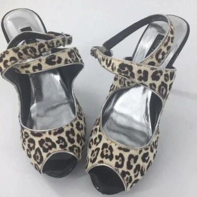 White House Black Market Tallulah Calf Hair Cheetah Peep Toe 4" Heels Sz 7.5 - Image 1 of 4