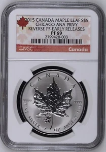 2015 Canada $5 Silver Maple Leaf ANA Chicago Privy NGC PF69 Only 5000 - Picture 1 of 2